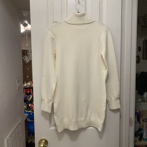 Guess Girls Cream Logo Knit Turtleneck Long Tunic Sweater Size 12 Soft Rayon - Picture 5 of 13